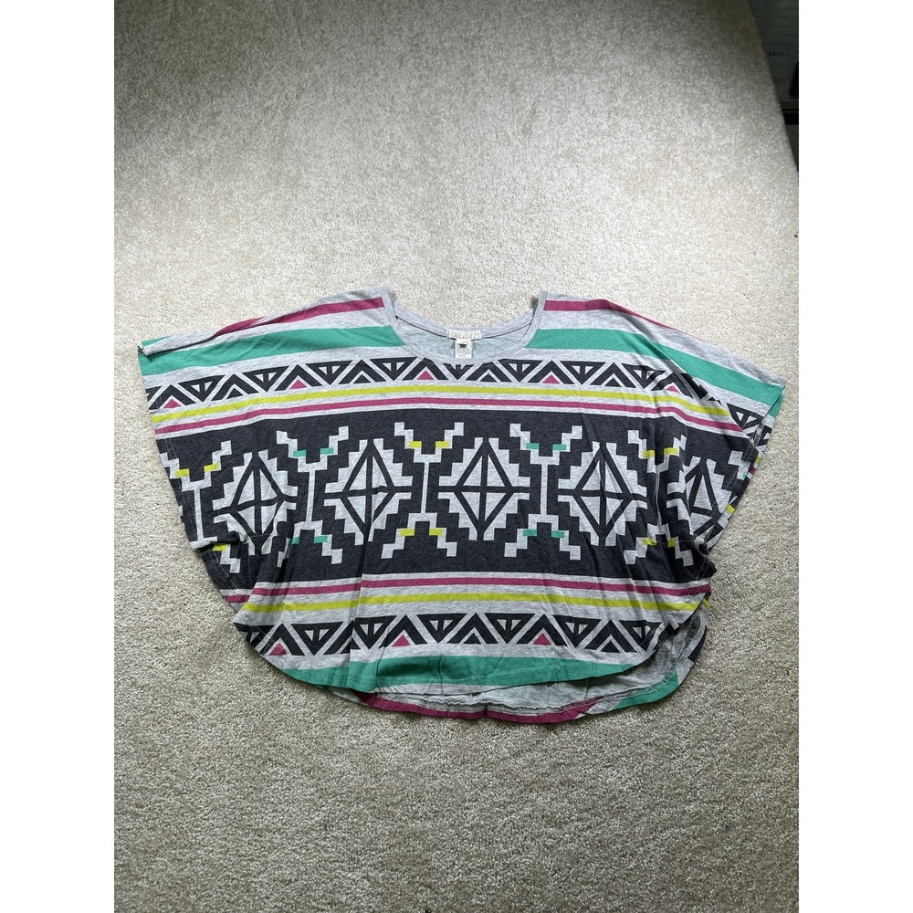 Forever 21 Shirt Womens Large Geometric Aztec Batwing Oversized Top Boho Festiva